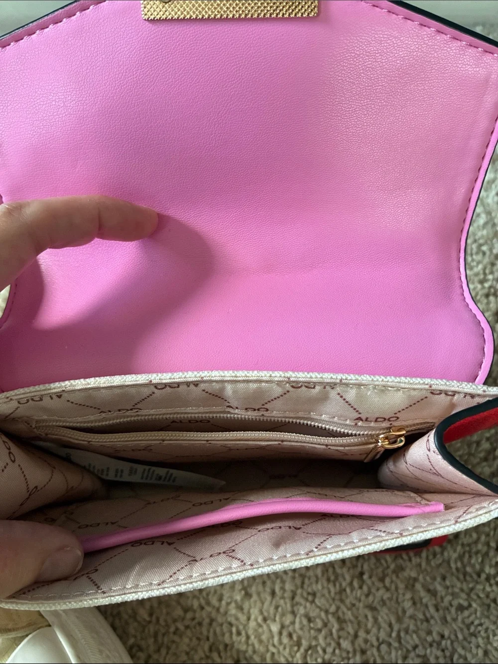 Aldo Cream Floral Top-Handle Satchel with Pink and Red Trim